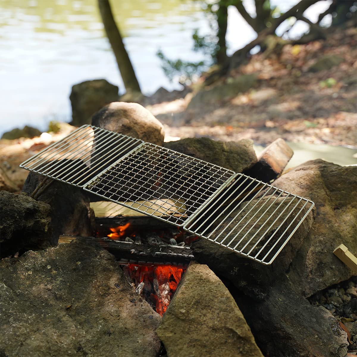 Folding Campfire Grill Grate and Griddle,Stainless Steel Camp Fire Coo –  Krevis