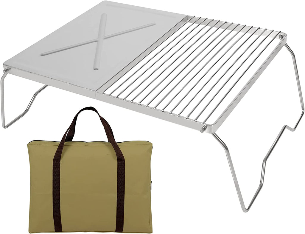 Folding Campfire Grill Grate and Griddle,Stainless Steel Camp Fire Coo –  Krevis